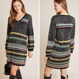 Antropologie Aldo Martins Wool Blend Knit Sweater Dress Colorful pattern size 1X